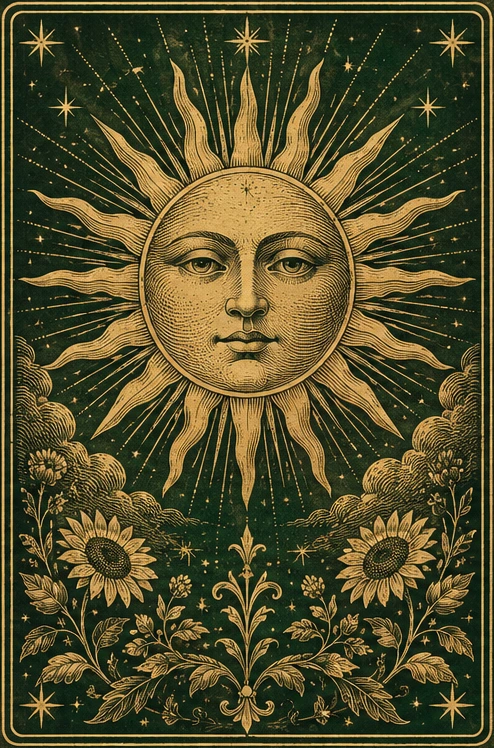 Altın işlemeli Güneş tarot kartı